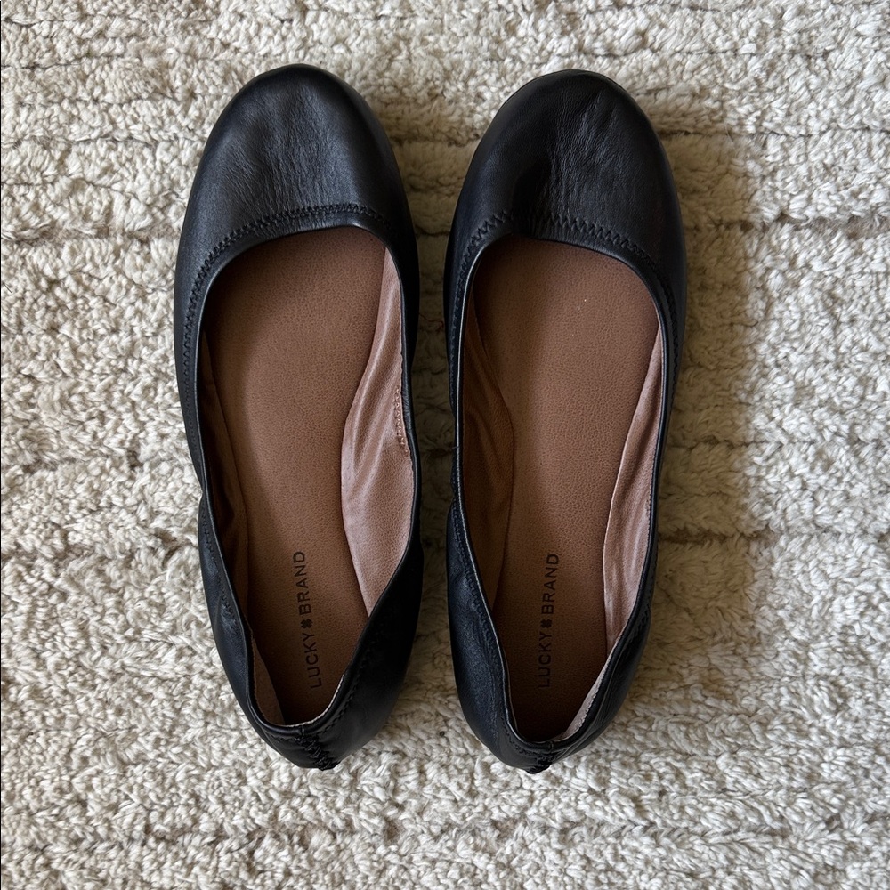 Lucky Brand Black Leather Emmie Ballet Flats size 8.5 wide